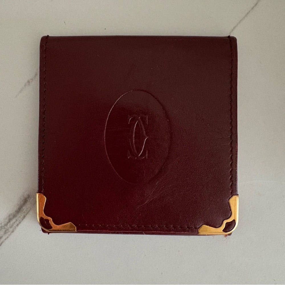 CARTIER Burgundy Leather Coin Wallet with Gold Accents